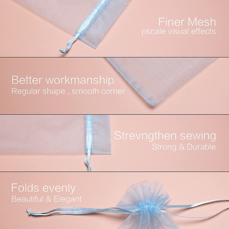 Akstore 50Pcs 3.15""x4""(8x10cm) Sheer Drawstring Organza Jewelry Pouches Wedding Party Christmas Favor Gift Bags (Pale Blue  3x4) - Image 3